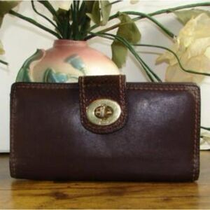 Vintage Coach Dark Brown Leather Wallet with Gold Turnlock